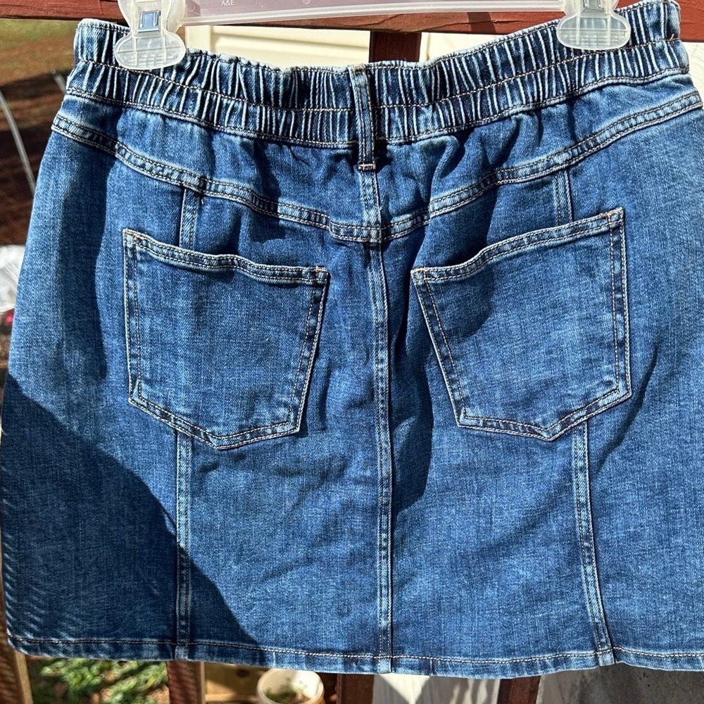 aerie Blue Button-Front Denim Mini Skirt - Picture 3 of 6